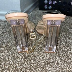Clear block nude heels